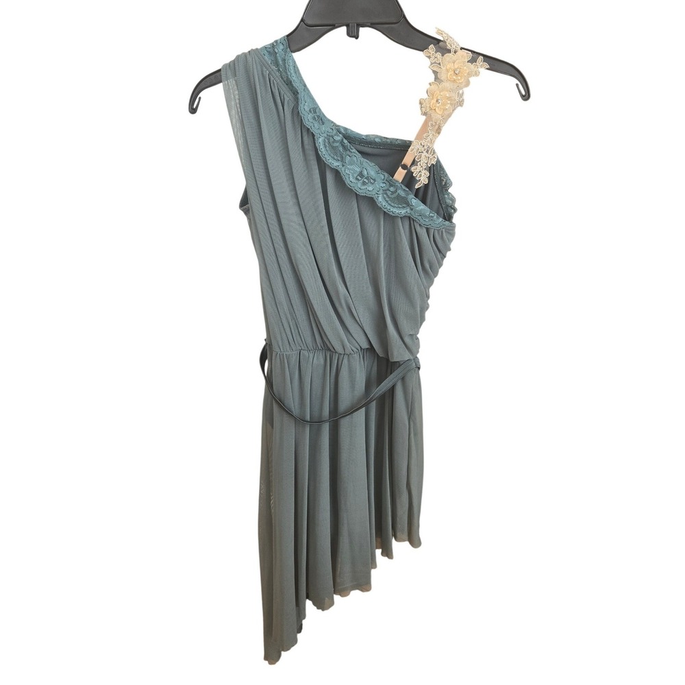 Weissman Size MA Adult Dance Costume Dress One Shoulder Asymmetrical Dusty Green